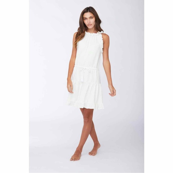 Sundays Larissa Dress Size L White Sleeveless Ruffled Drawstring Anthropologie - Picture 1 of 11